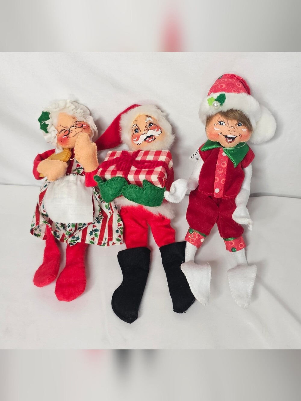 Annalee Christmas Dolls Lot Santa 1963 Mrs Claus Elf Vintage  Holiday Decor 3pc